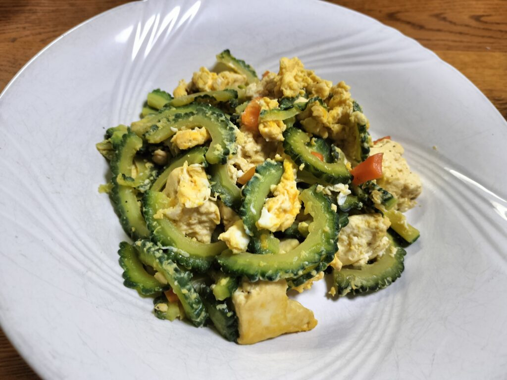 Vegetarian Goya chanpuru in Japan (bitter gourd)